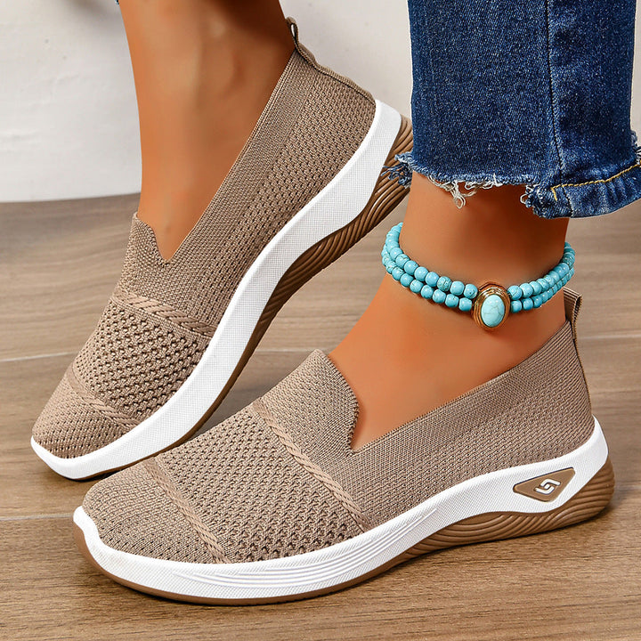 Damen Leichte Slip-On Freizeitschuhe mit atmungsaktiver Strickoberfläche Drune