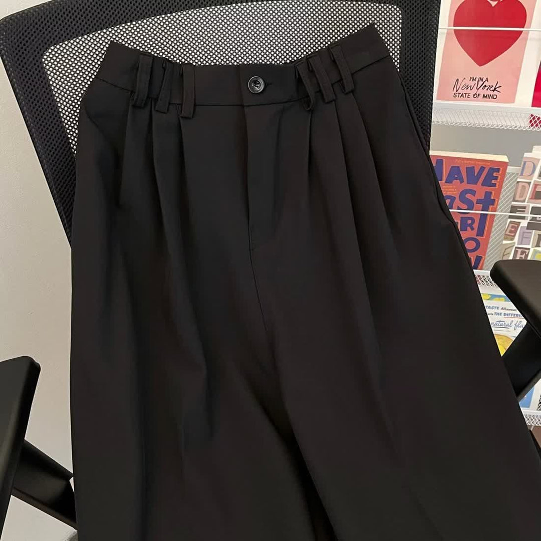 Damen elegante High-Waist Hose mit Falten und weitem Bein Drune