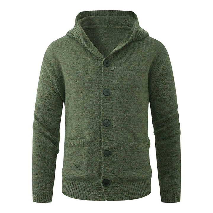 Herren Kapuzen-Strickcardigan aus Thermo-Feinstrick mit durchgehender Knopfleiste und Eingrifftaschen Drune