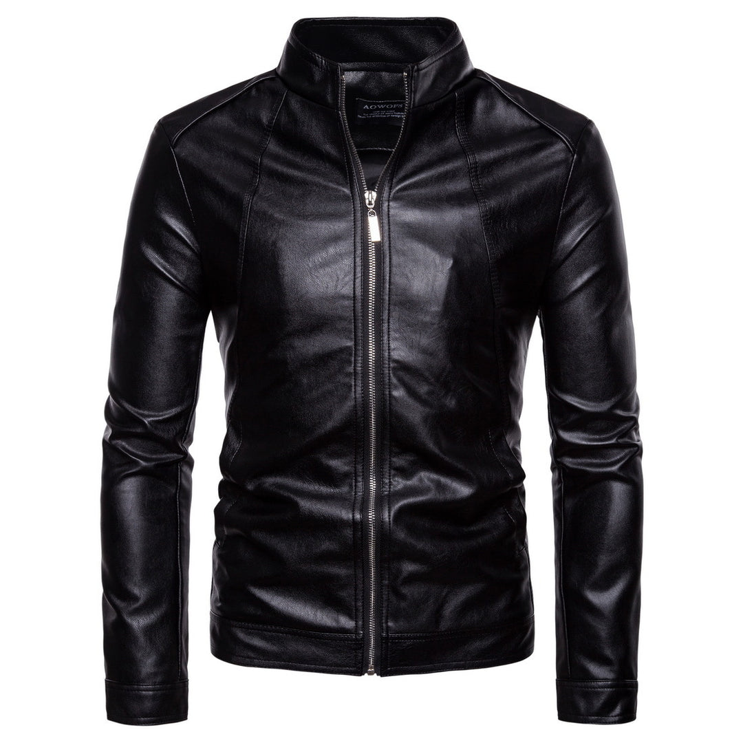 Herren Slim-Fit Biker-inspirierte Kunstlederjacke mit Stehkragen und minimalistischer Nahtführung Drune