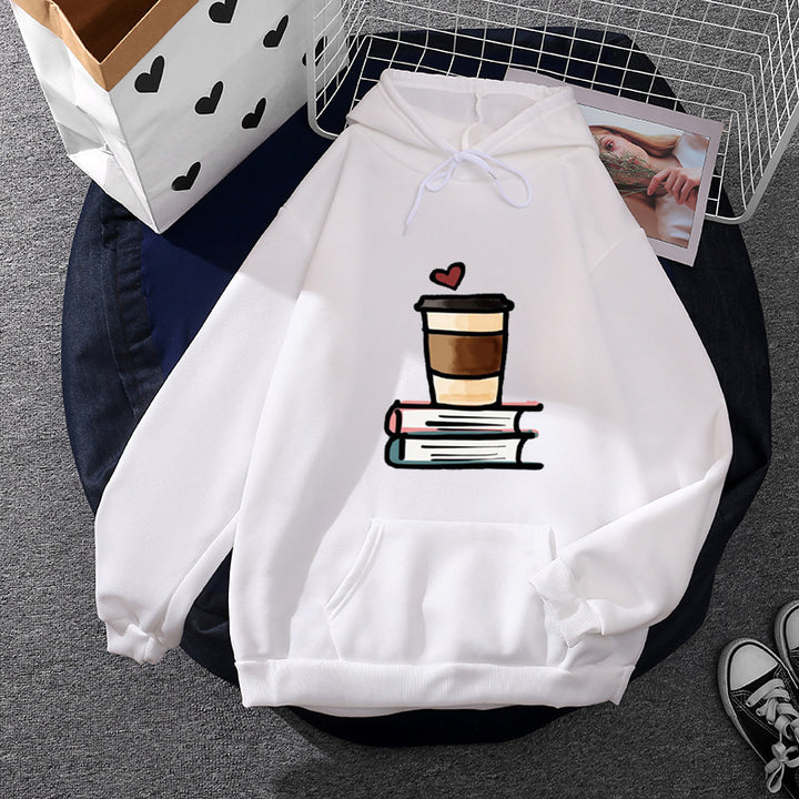 Damen nan lässiger Kapuzenpullover mit künstlerischem Mond‑und‑Pilzmotiv, weichem Fleecefutter und Kängurutasche Drune