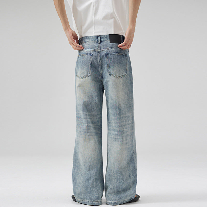 Herren Weit geschnittene Vintage-Denim-Jeans mit hoher Taille und weitem Bein Drune