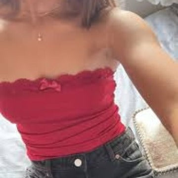Damen Bandeau-Oberteil mit Spitzenbesatz und figurbetontem Schnitt Drune