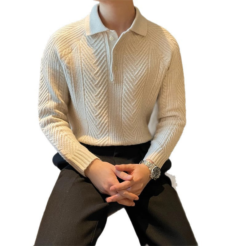 Herren Modischer Strickpullover mit strukturiertem V-Ausschnitt Drune