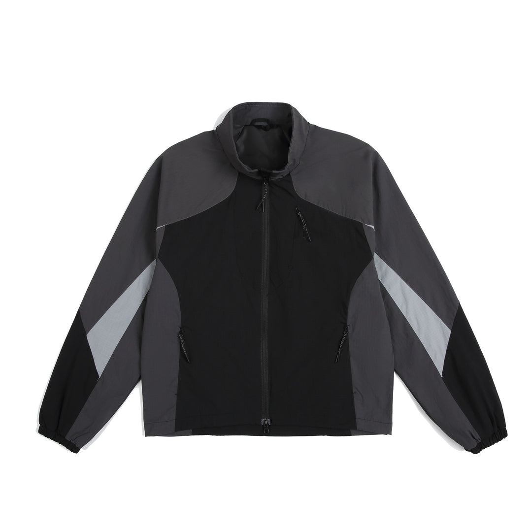 Unisex Leichte Windjacke mit hohem Kragen, Farbmix‑Paneelen und verstellbarem Saum Drune