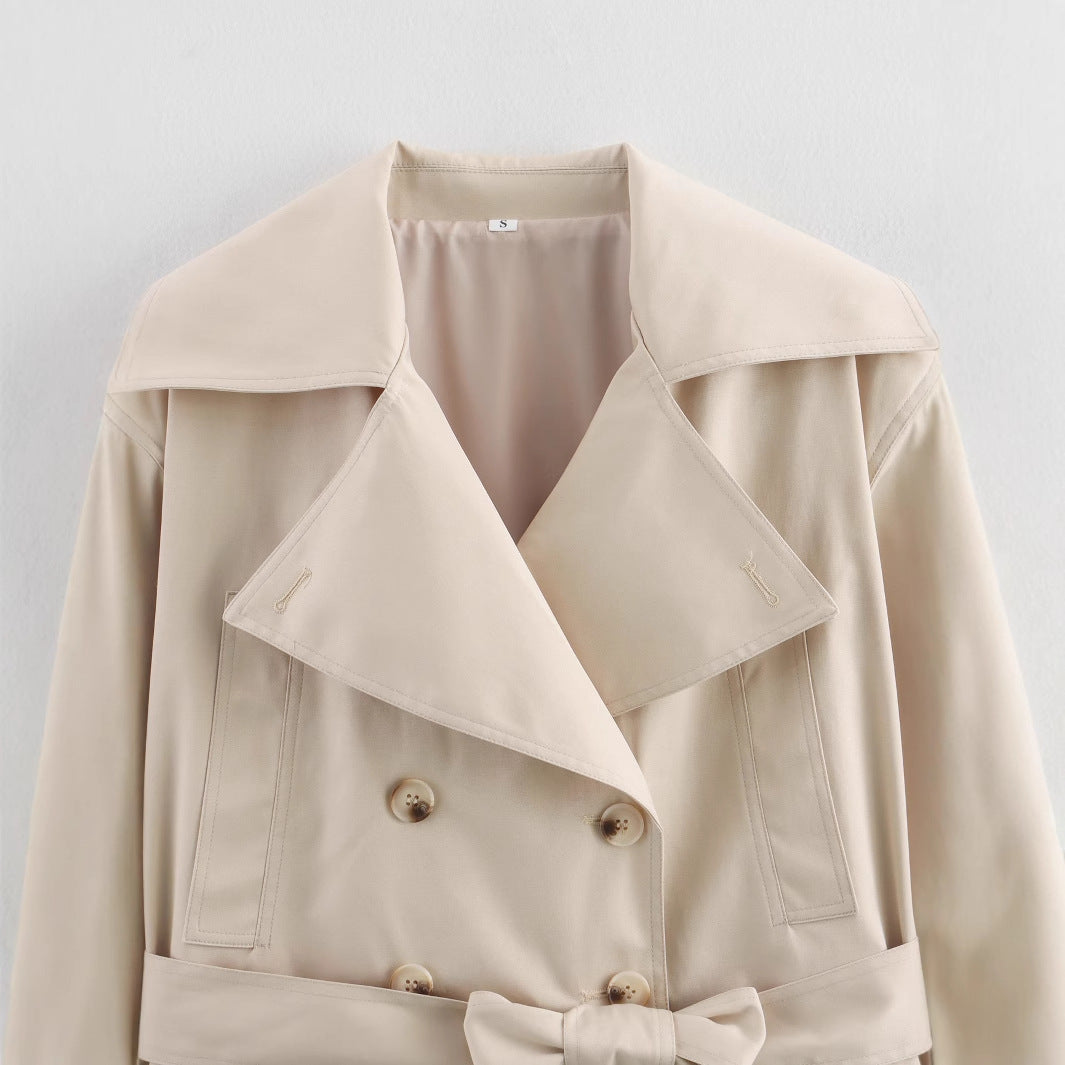 Damen modische cropped Trenchjacke mit eleganten Knopfdetails und Gürteldetail Drune