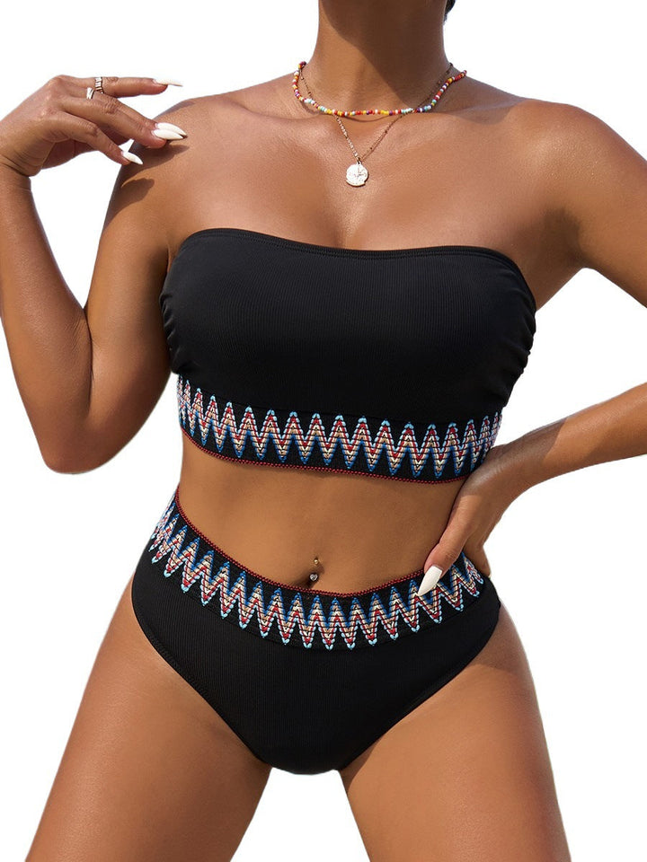 Damen Zweiteiliger Bikini mit verspieltem Wellenmuster Drune
