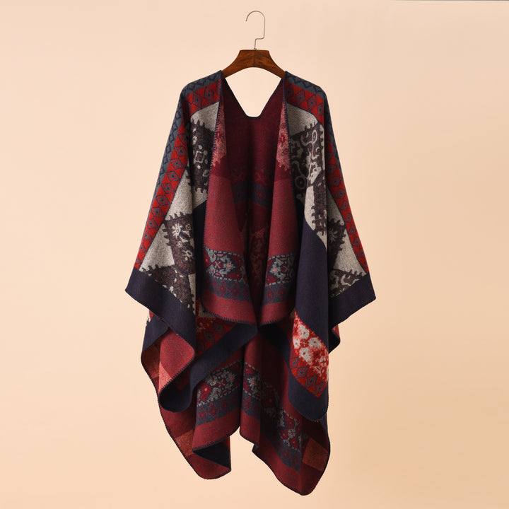 Damen Strickponcho im Paisley-Jacquard mit offener Vorderseite Drune