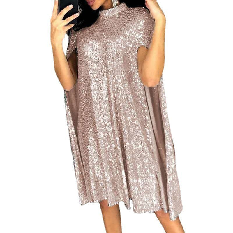 Damen Glamouröses Paillettenkleid mit Cape-Ärmeln Drune