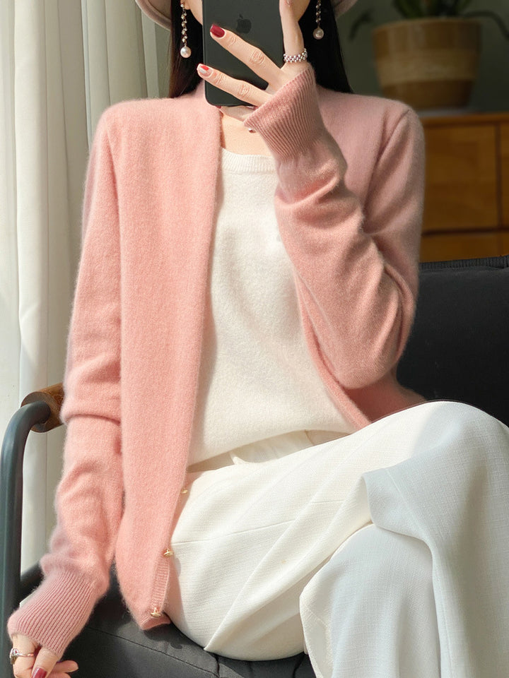 Damen Offener Feinstrick-Cardigan im Mohair‑Look mit geradem Saum und schmalen Bündchen Drune