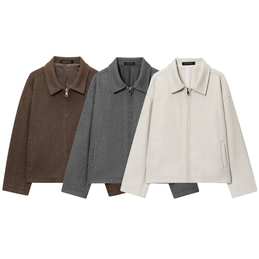 Damen Boxy Wollmix-Blousonjacke mit Reißverschluss und Hemdkragen Drune