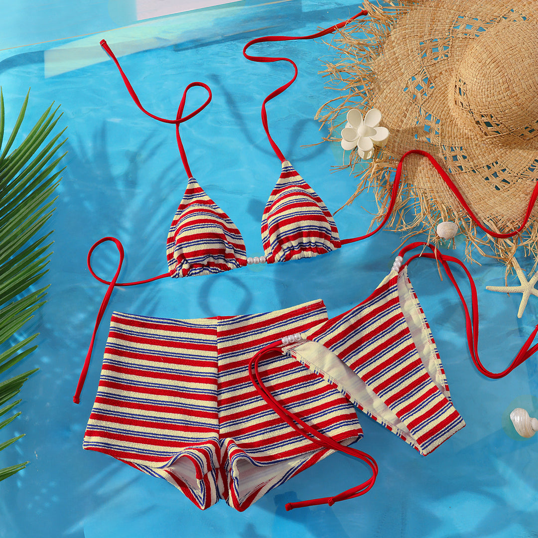 Damen Strand-Bikini-Set mit charmantem Streifenmuster Drune