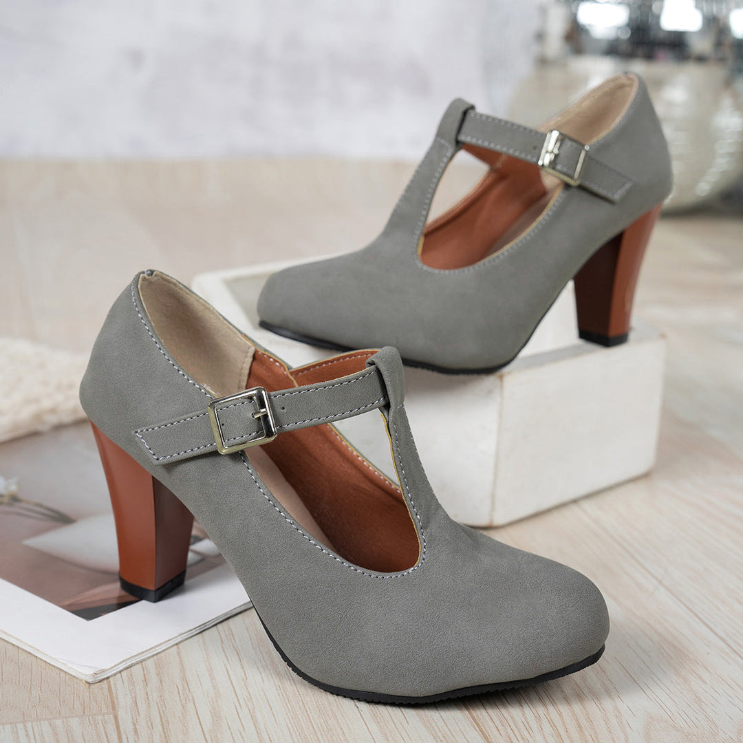 Damen elegante T-Strap Absatzschuhe Drune