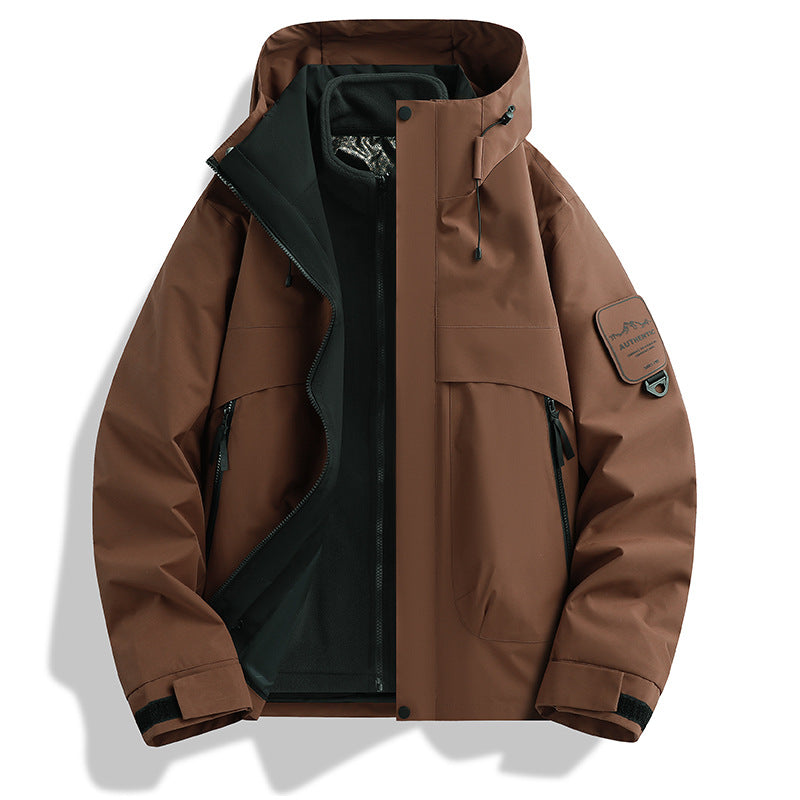 Herren modulare wasserdichte Outdoorjacke mit abnehmbarer Fleece-Innenjacke und verstellbarer Kapuze Drune