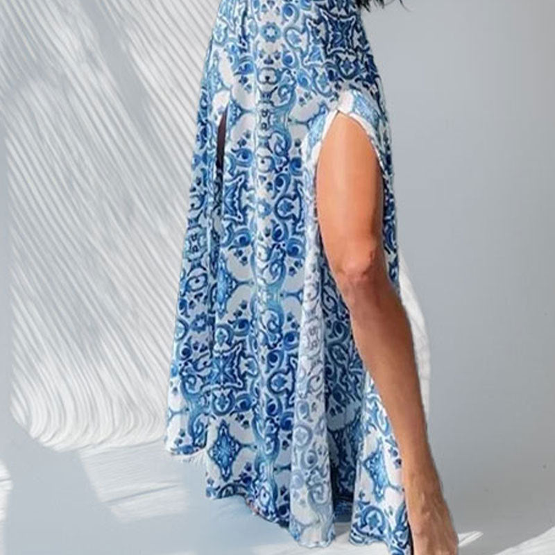 Damen Maxi-Sommerkleid mit seitlichem Schlitz und verstellbaren Trägern Drune