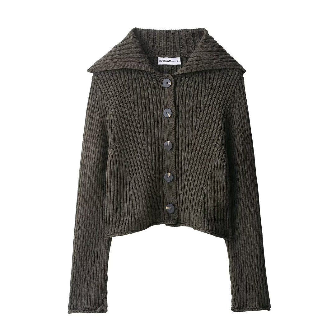 Damen Strickjacke mit dekorativem Kragen und modernen Knopfdetails Drune