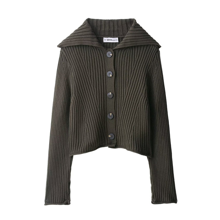 Damen Strickjacke mit dekorativem Kragen und modernen Knopfdetails Drune