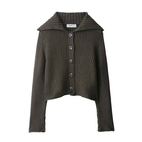 Damen Strickjacke mit dekorativem Kragen und modernen Knopfdetails Drune