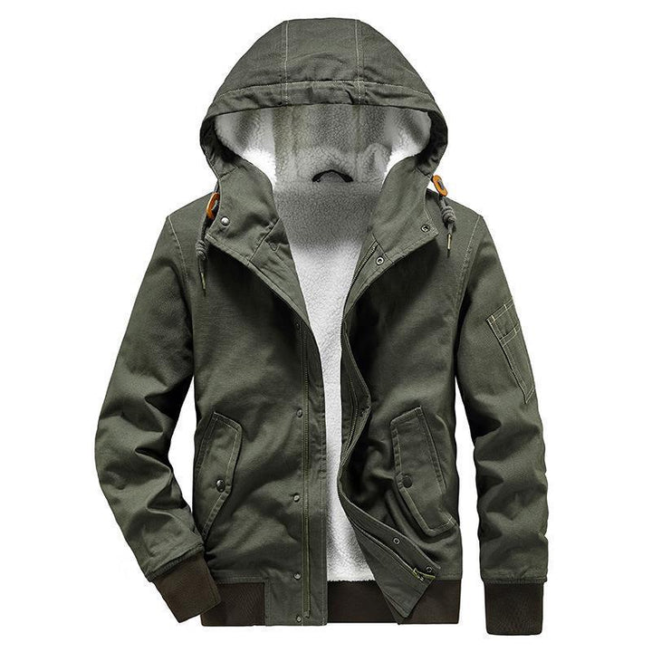 Herren Kapuzen-Canvasjacke mit Sherpa-Futter, windabweisend und Utility-Taschen Drune