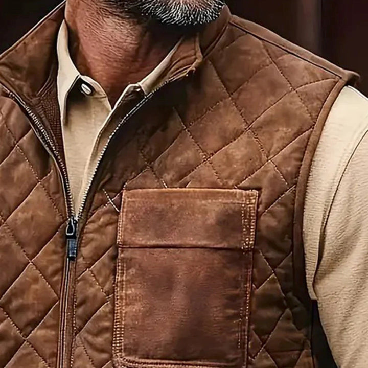 Herren gesteppte Wildlederoptik Weste mit Stehkragen und aufgesetzter Brusttasche Drune