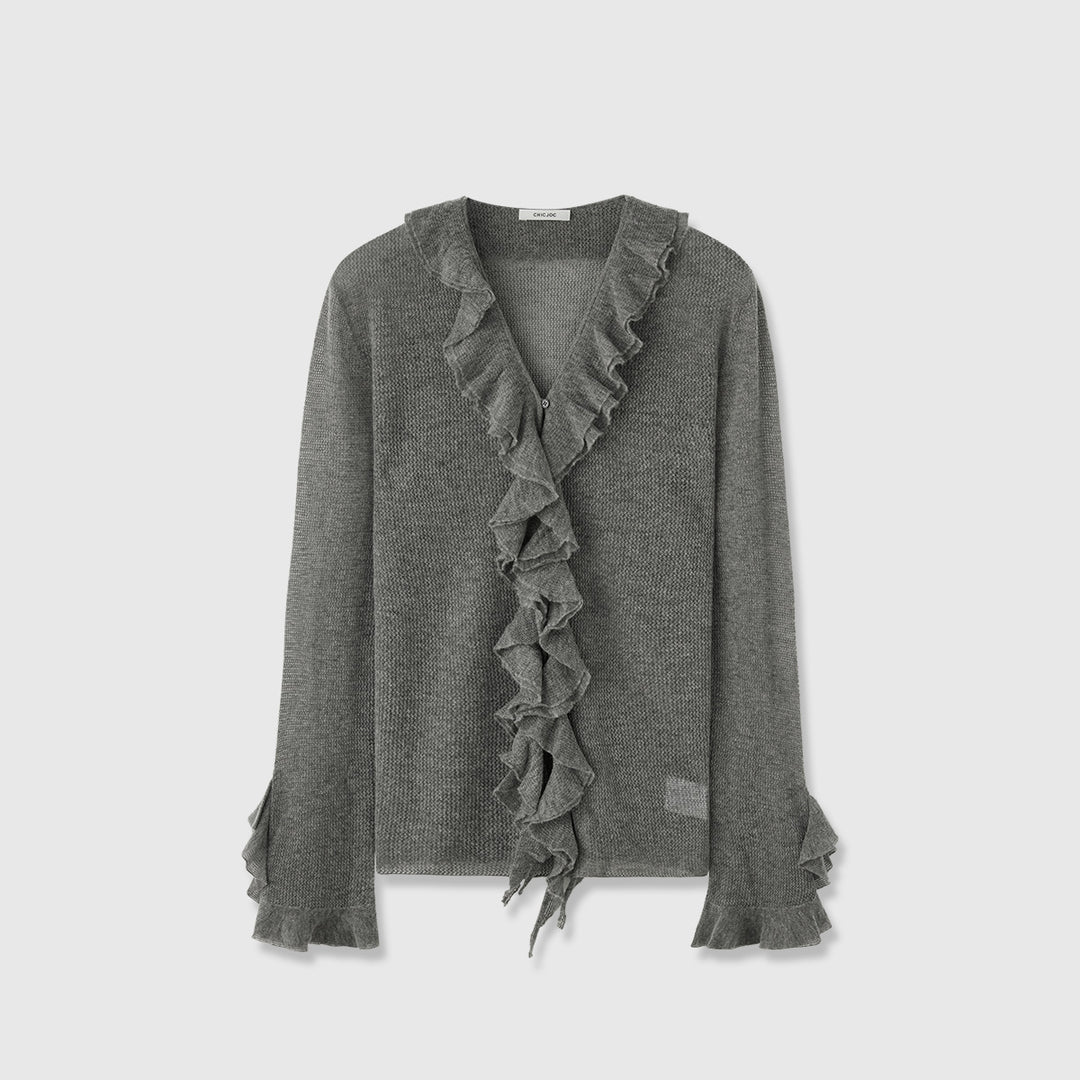 Damen Strickpullover mit Rüschenverzierung Drune