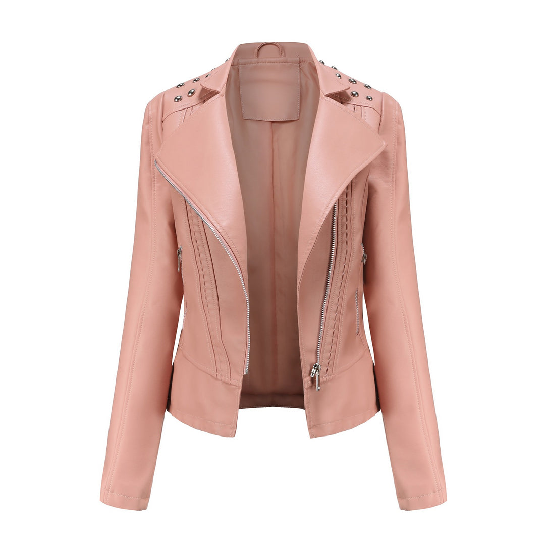 Damen nan Bikerjacke aus Kunstleder mit Nietenbesatz und asymmetrischem Reißverschluss Drune