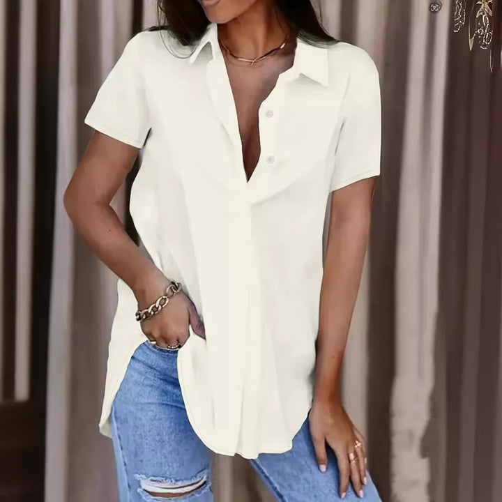 Damen Oversized Hemdbluse aus leichtem Baumwollmix mit modischem V-Ausschnitt Drune