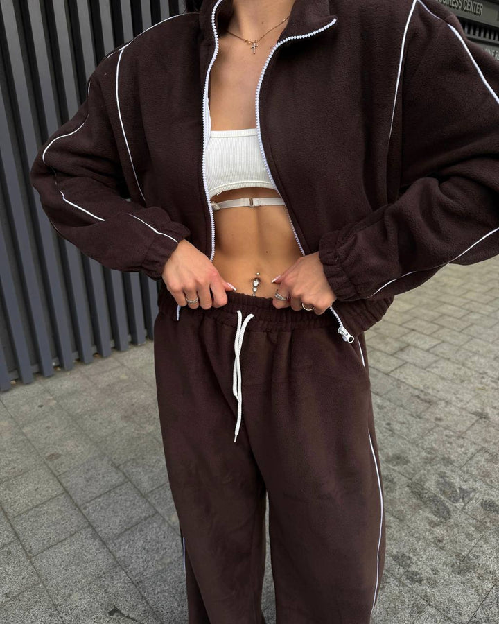 Damen lässiges Cropped Hoodie und weite Jogginghose Set Drune