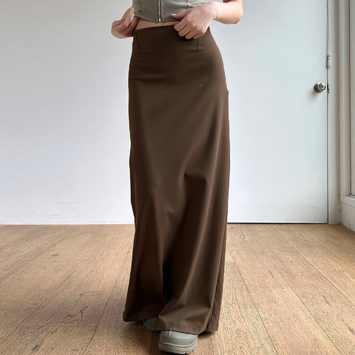 Damen Langer Maxirock mit Frontschlitz, elastischem Bund und Eingrifftaschen Drune