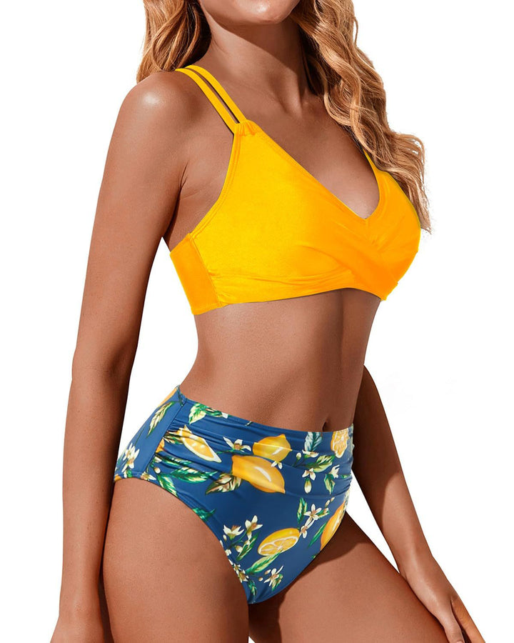Damen Hochtailliertes Bikini-Set mit gerafftem Oberteil Drune