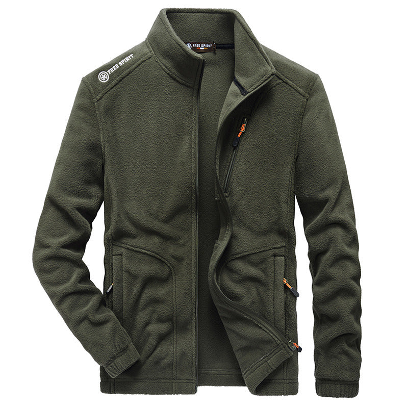 Herren Microfleece-Outdoorjacke mit Stehkragen, durchgehendem Reißverschluss und Ziptaschen Drune