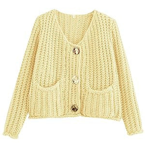 Damen kuschelige Strickjacke mit goldenen Knöpfen und Taschen Drune