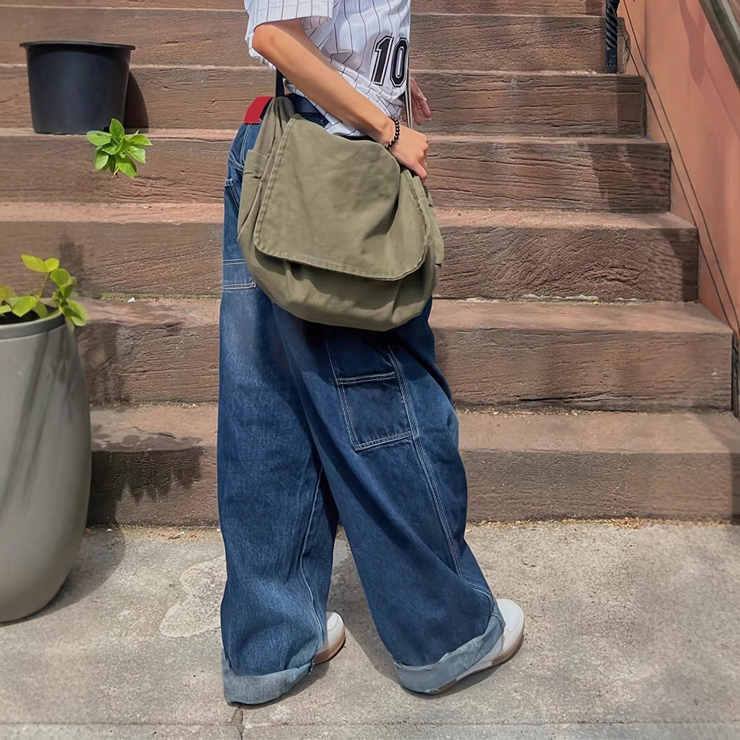 Damen Weit geschnittene Denim-Hose im lässigen Stil mit hohem Bund Drune