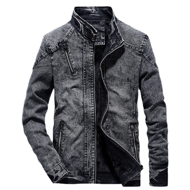 Herren Denim-Utility-Blouson mit hochschließendem Stehkragen und Zipper-Taschen Drune