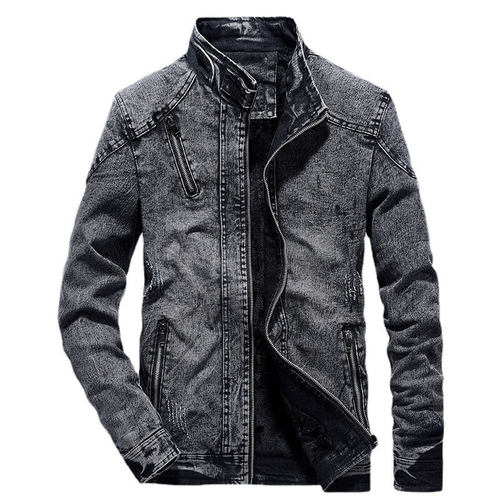 Herren Denim-Utility-Blouson mit hochschließendem Stehkragen und Zipper-Taschen Drune