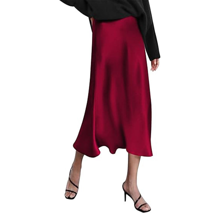 Damen eleganter Midi-Rock aus satinierter Viskose mit fließendem Fall Drune