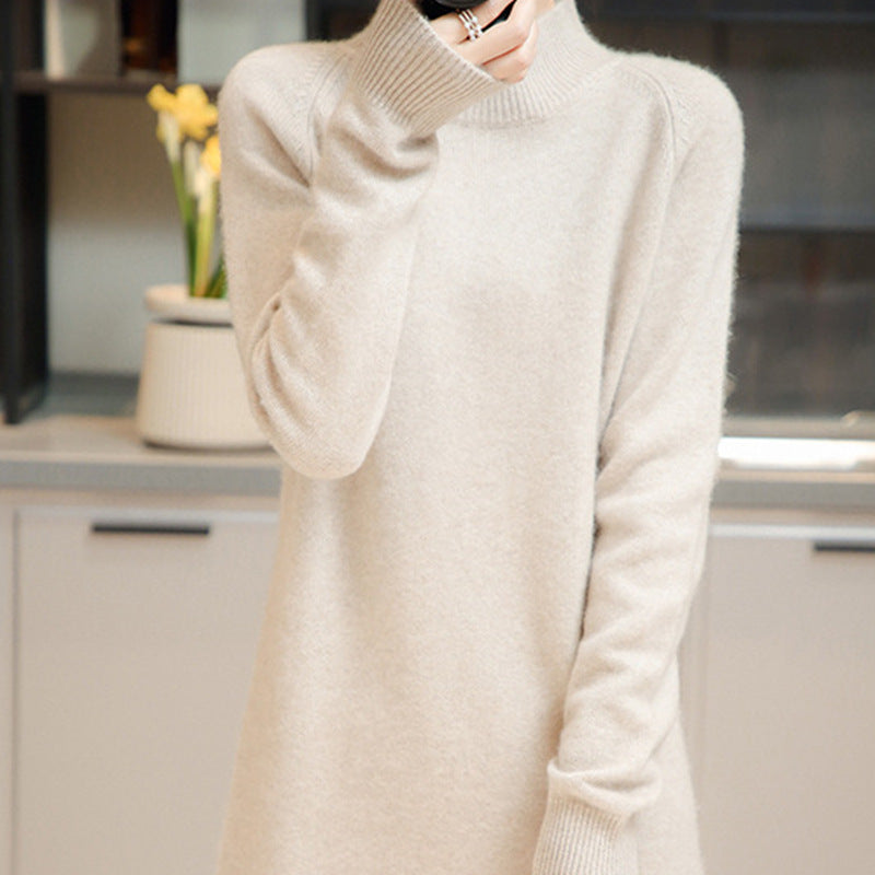 Damen Strickkleid mit hohem Kragen und weich fließendem Material Drune