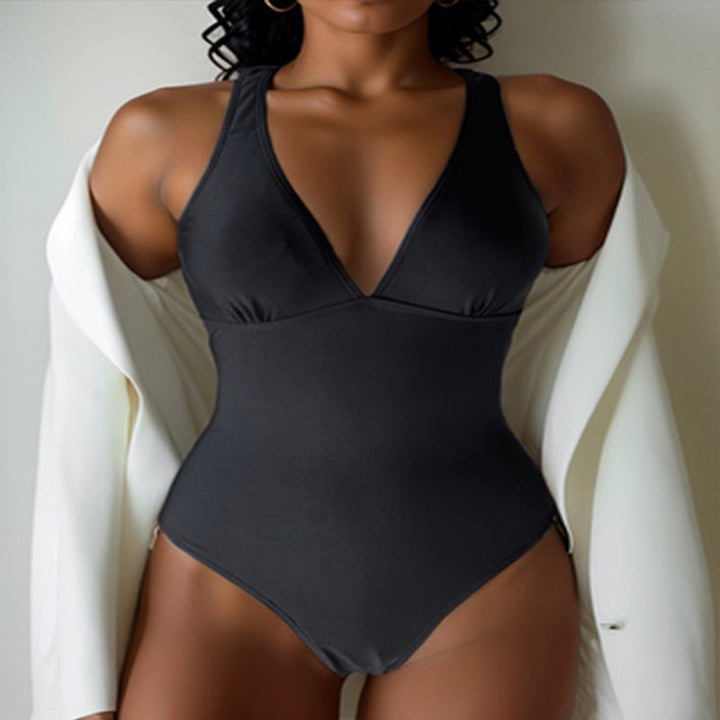 Damen Einteiliger Badeanzug mit tiefem V-Ausschnitt und seitlichen Cut-Outs Drune