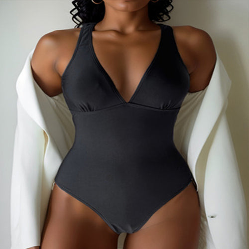 Damen Einteiliger Badeanzug mit tiefem V-Ausschnitt und seitlichen Cut-Outs Drune