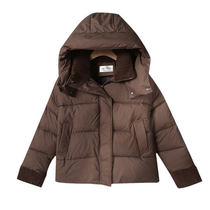 Damen nan kurze wattierte Jacke mit hochschließendem Teddykragen, Fleece-Innenfutter und verstellbarem Saum Drune