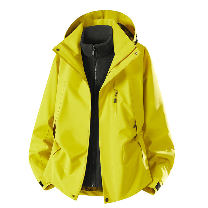 Herren zweiteilige Softshelljacke mit herausnehmbarer Fleece-Innenjacke, verstellbarer Kapuze und wasserabweisender Membran Drune
