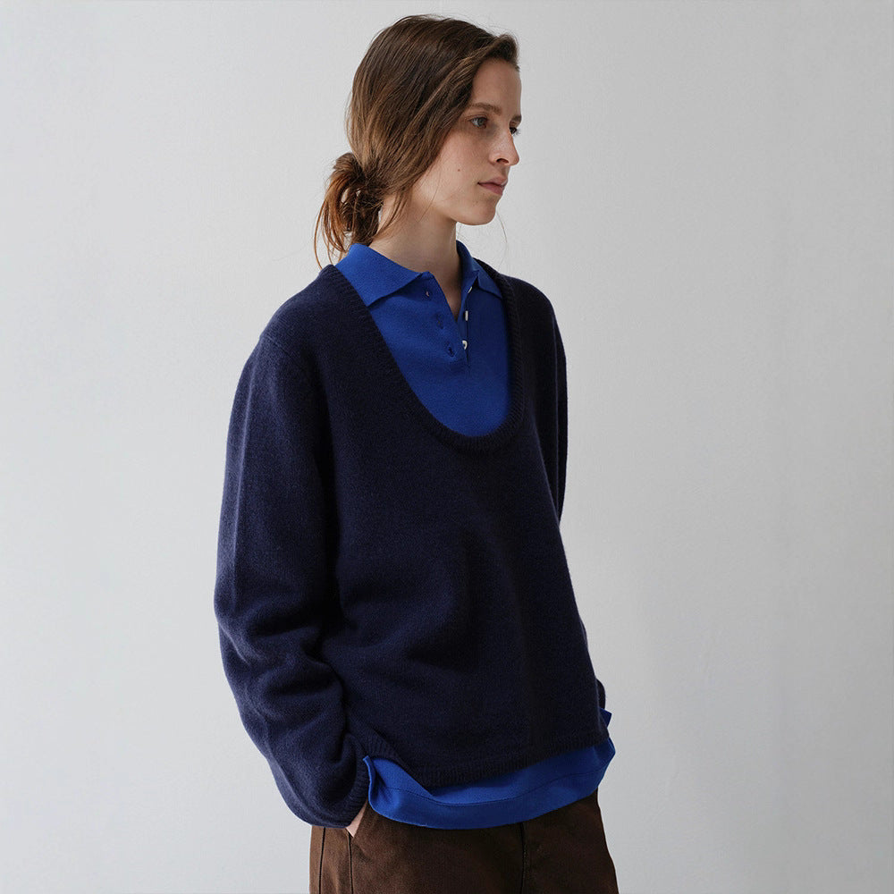 Damen Modischer Strickpullover mit rundem Ausschnitt Drune