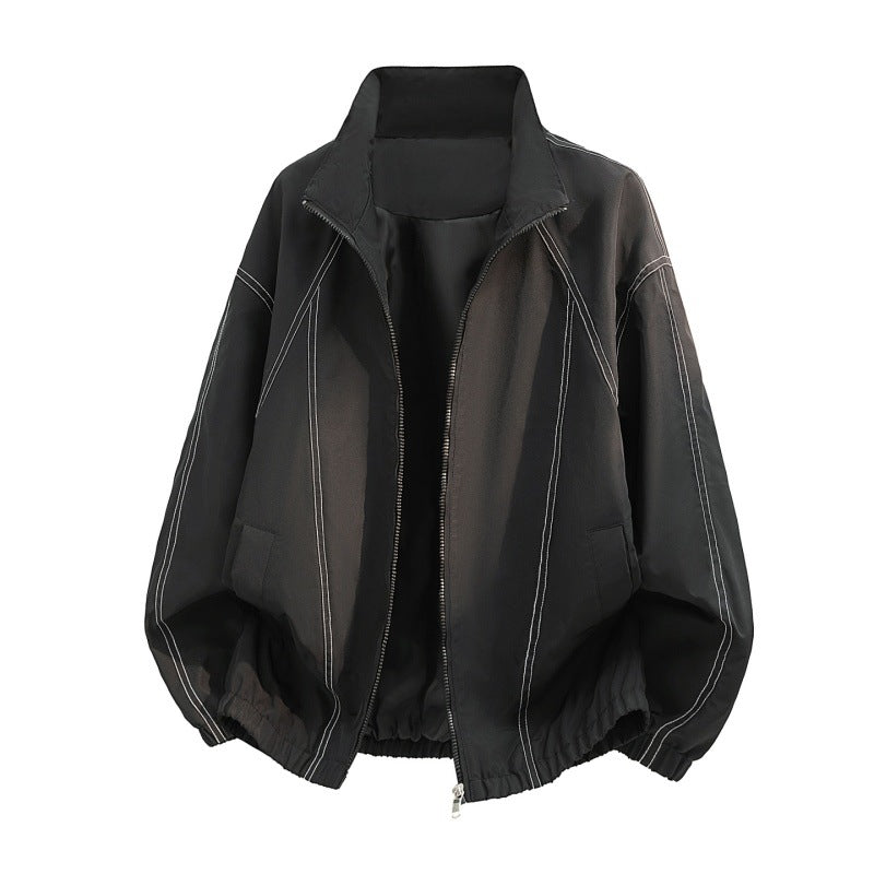 Herren oversized Leichtblouson mit Stehkragen, elastischem Saum und dekorativen Kontrastnähten Drune