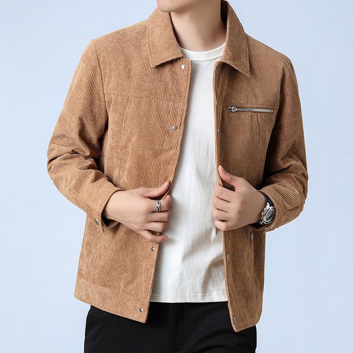 Herren Cord‑Overshirt aus Breitcord mit Druckknopf‑Front und Zipper‑Brusttasche Drune