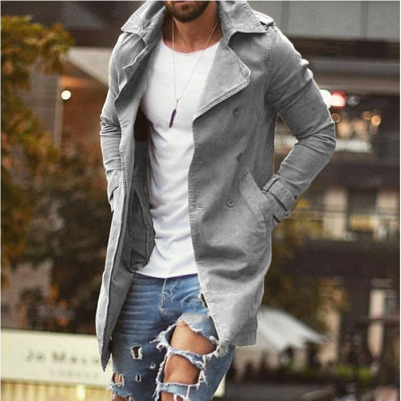 Herren modischer Trenchcoat mit doppelter Knopfleiste und praktischem Taschen Drune