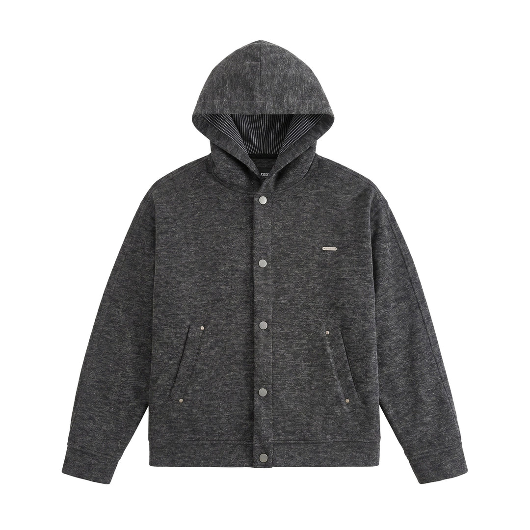 Unisex Kurz geschnittene Boxy-Kapuzenjacke aus Sweat mit Druckknopfblende und Eingrifftaschen Drune