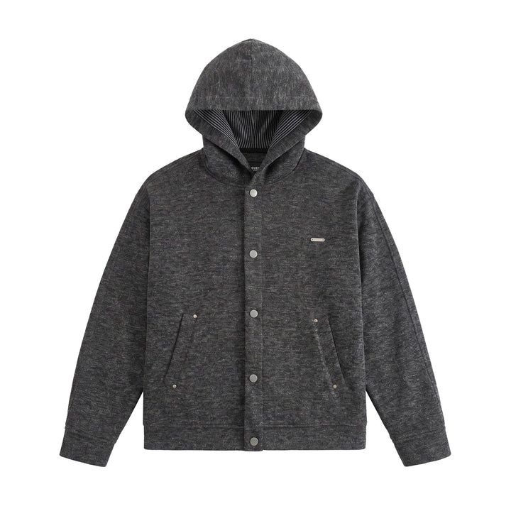 Unisex Kurz geschnittene Boxy-Kapuzenjacke aus Sweat mit Druckknopfblende und Eingrifftaschen Drune