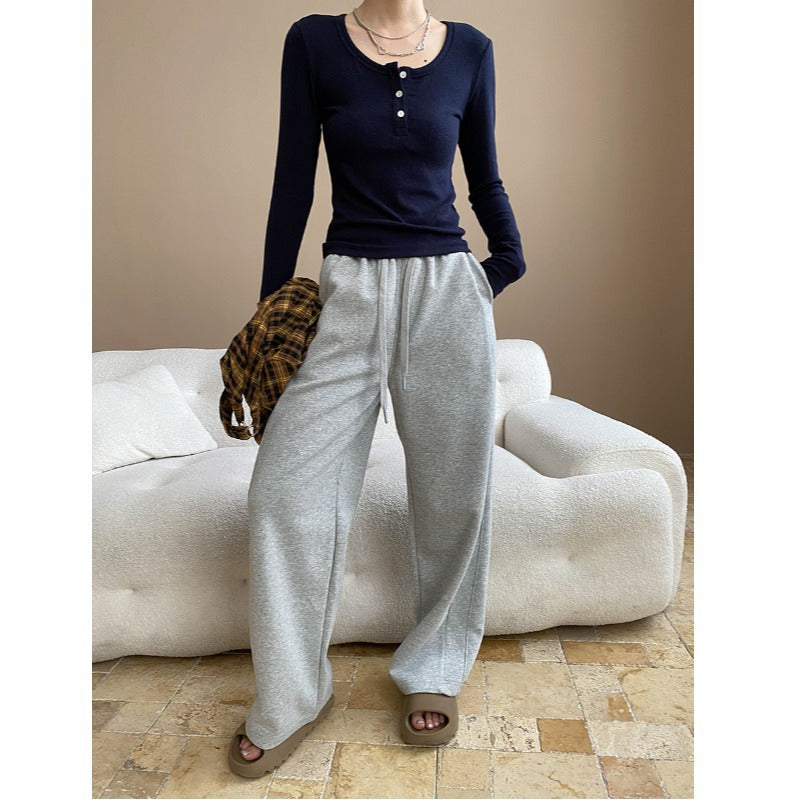 Damen lässige Sweatpants mit weitem Bein und elastischem Bund Drune