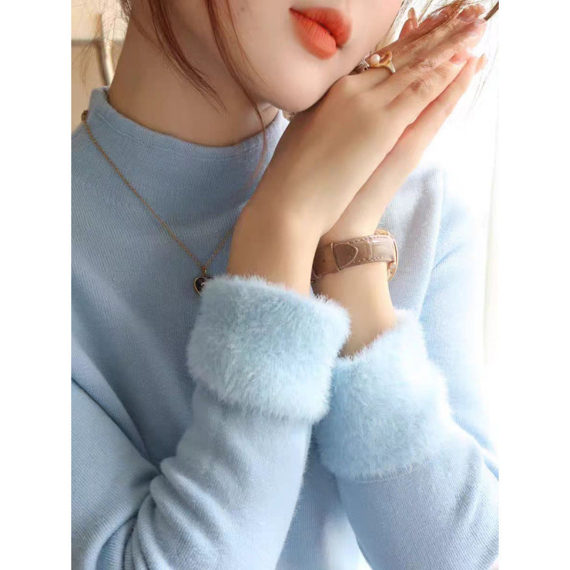 Damen Strickpullover mit flauschigen Abschlüssen Drune