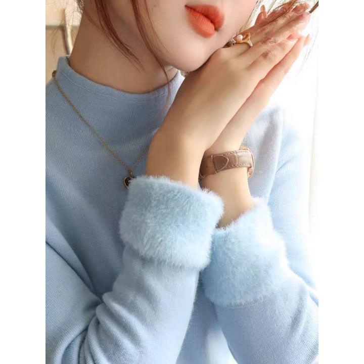 Damen Strickpullover mit flauschigen Abschlüssen Drune